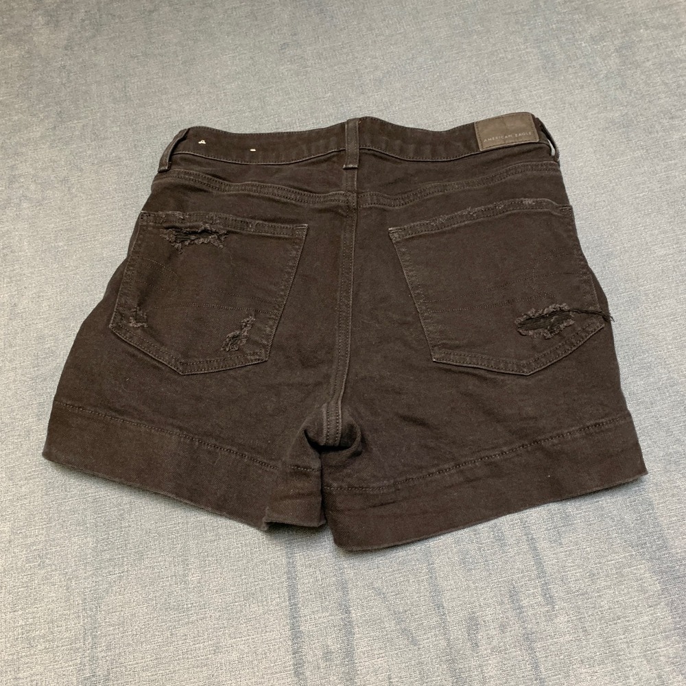 American Eagle Moms Shorts Womens 6 Black Denim Cotton Stretch Distressed Casual